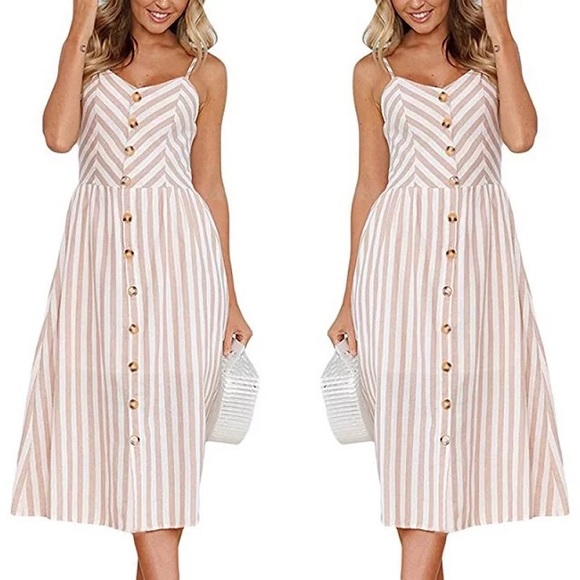 LAST 1! SMALL Striped coffee summer dress - Picture 3 of 12